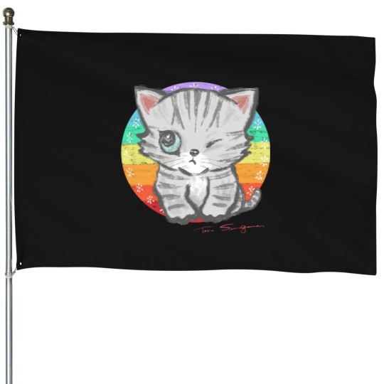 Discover Winking cat House Flags