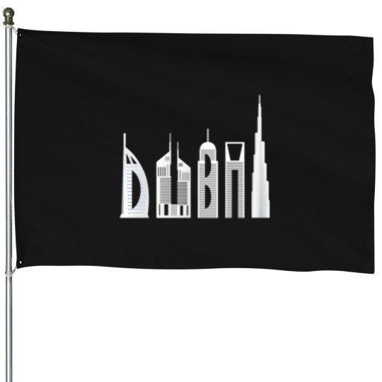 Discover Dubai Skyline Famous Buildings Typography House Flags