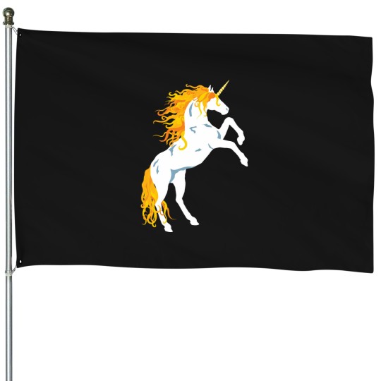 Discover Golden Maned White Unicorn House Flags