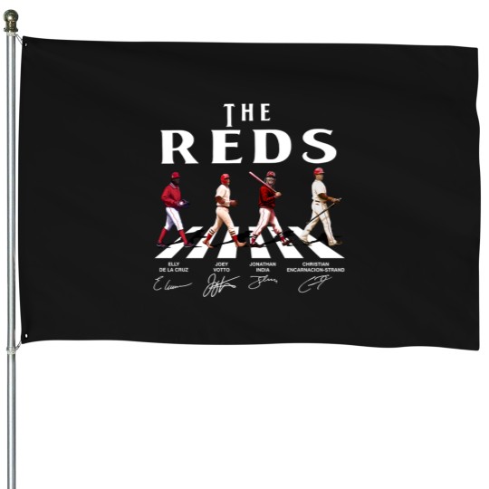 Discover Reds Walking Abbey Road Signatures Baseball House Flags, Elly De La Cruz, Votto, Jonathan India