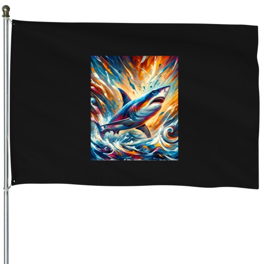 Discover Color Pop Shark House Flags