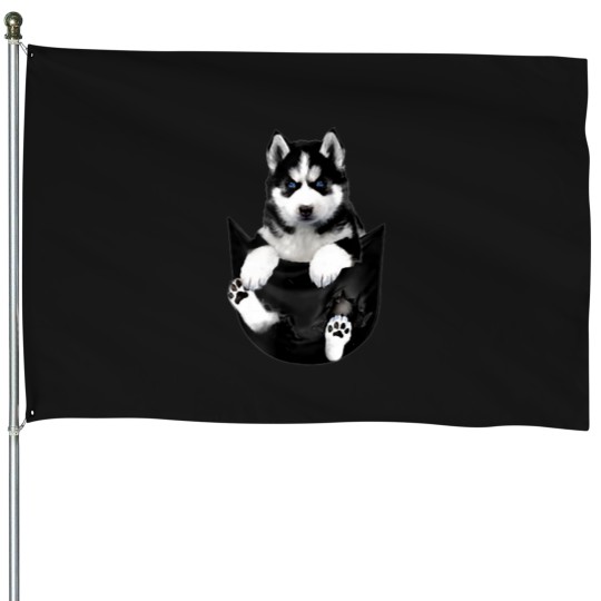 Discover Siberian Husky in My Pocket Cute Dog Lovers House Flags