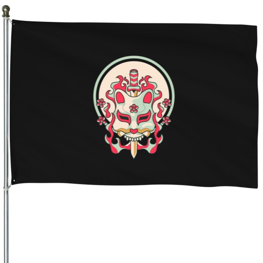 Discover Kitsune-Mask-Japanese-Style-T-Shirt-T-Shirt House Flags