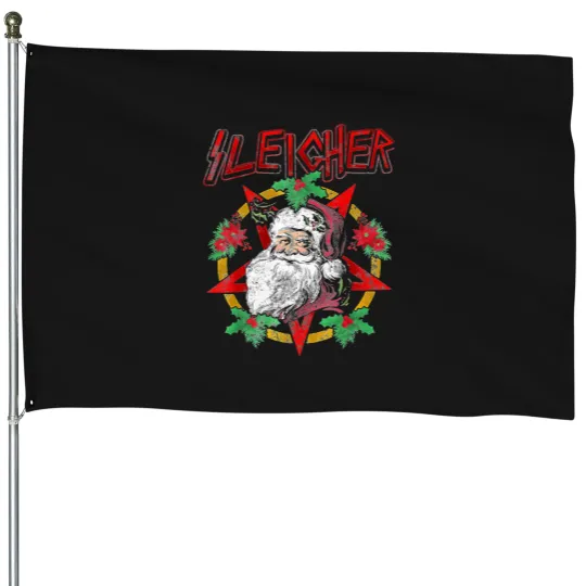 Discover Sleigher-Heavy-Metal-Santa-Claus-Christmas-Xmas T-Shirt House Flags