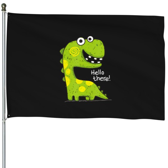 Discover Funny Cute T-Rex Dinosaur Green Dino Adult And Kids House Flags