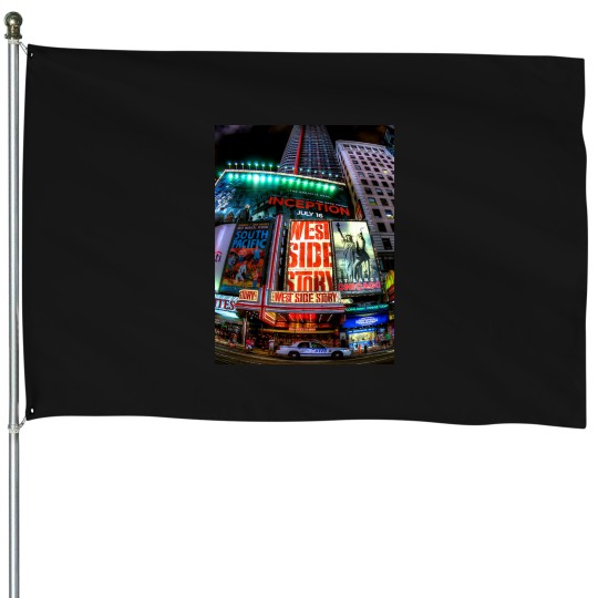 Discover Times Square, New York City, Broadway shows, Neon Lights, Modern Times Square, 42nd Street,Graphic House Flags