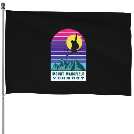 Discover skis Mount Mansfield Vermont Retro Sunset actives House Flags