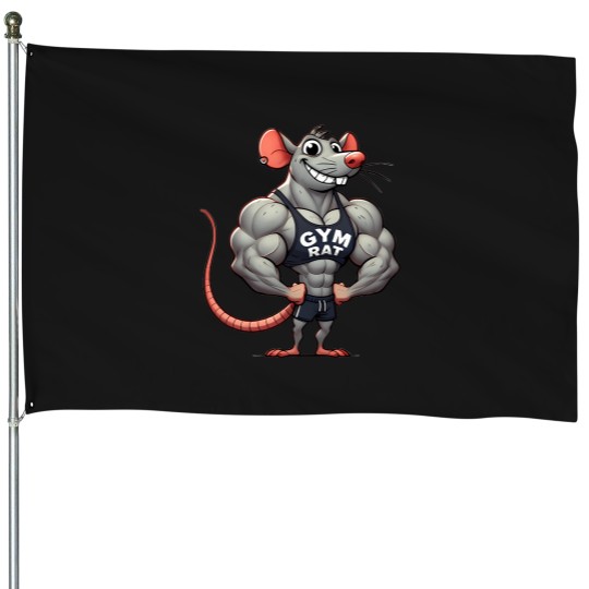 Discover Funny-Muscular-Gym-Rat T-Shirt House Flags