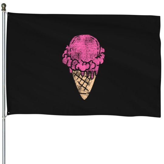 Discover Ice-Cream-Strawberry-Gift-T-Shirt House Flags