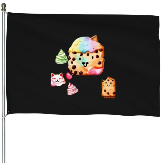 Discover CatCookie Chocolate Cookie Face House Flags