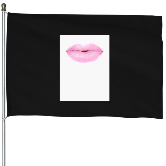 Discover Soft Pink Cute Thick Lips Watercolor Painting Baseball ¾ Sleeve House Flags