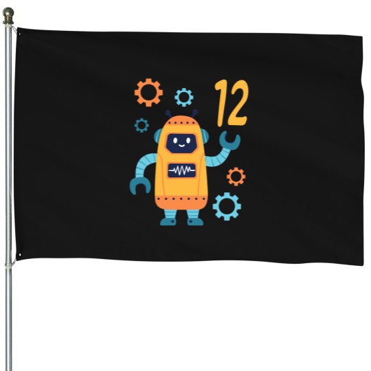 Discover 12Th Birthday Cute Robot 12 Year Old Funny B-Day Matching House Flags