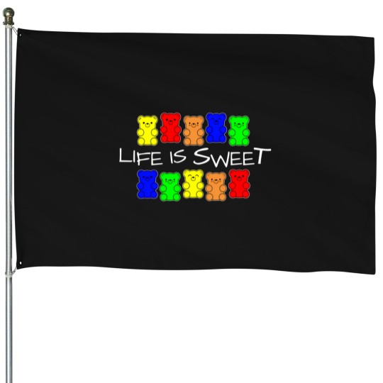 Discover Life is Sweet Gummy bears rainbow colors House Flags