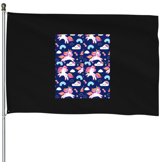 Discover Colorful Seamless With Unicorns House Flags