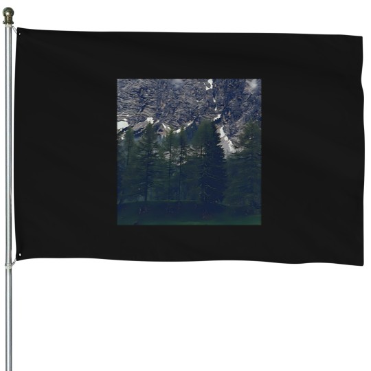 Discover Pine Trees And Rocky Mountains Active T-Shirt 1167 House Flags