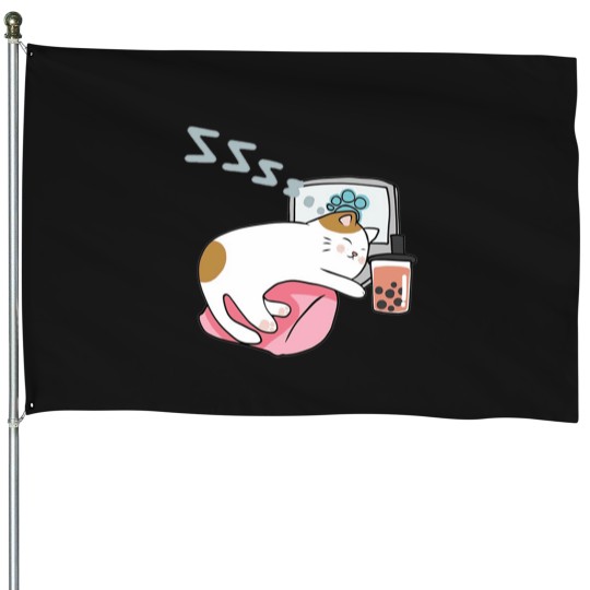 Discover Cat Boba Tea 3 House Flags