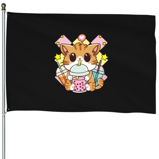 Discover Kawaii-Neko-Anime-Cute-Cat-Boba-Tea-Bubble-Tea-2 House Flags