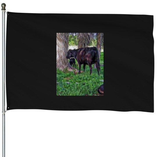 Discover Cow and Calf Unders Cottonwoods House Flags
