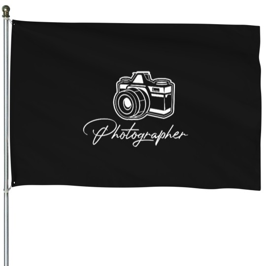 Discover Camera-Photographer-Lens-Cameraman-Focus-Photography-T-Shirt House Flags
