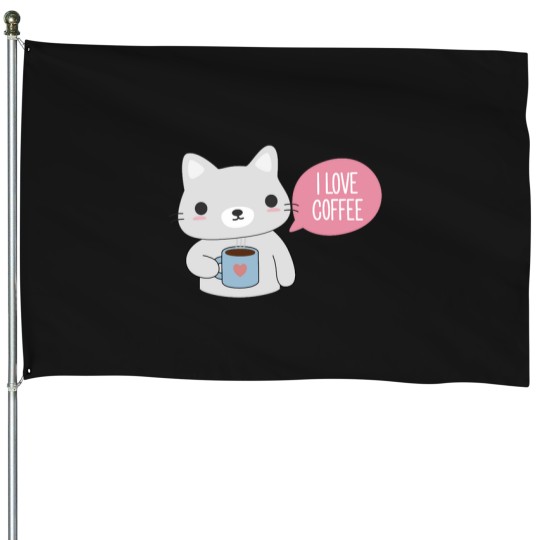 Discover Cute Coffee Cat House Flags