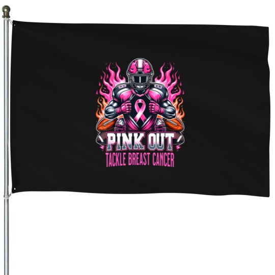 Discover Pink Out Tackle Breast Cancer Awareness American Football House Flags