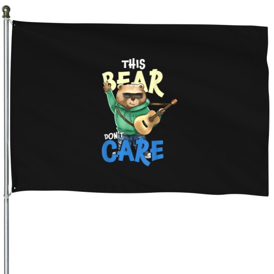 Discover this bear dont care funny guitar player House Flags