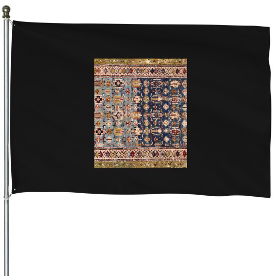 Discover Dusty Blue Green Kuba 19th Century  Colorful Yellow Bands Rug House Flags