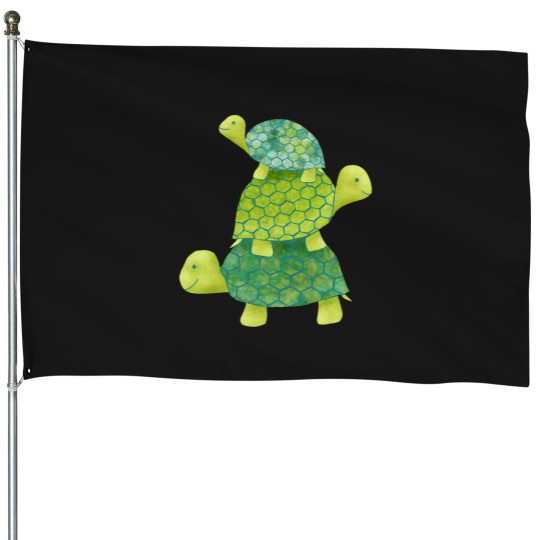 Discover Cute Turtle Stack In Teal Lime Green And Turquoise Baseball  Sleeve T-Shirt 31 House Flags