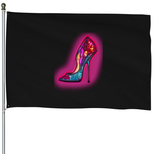 Discover Neons pink and blue high heel House Flags