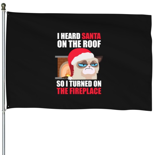 Discover Funny Christmas Cat Hates Santa Grumpy Annoyed Cats House Flags
