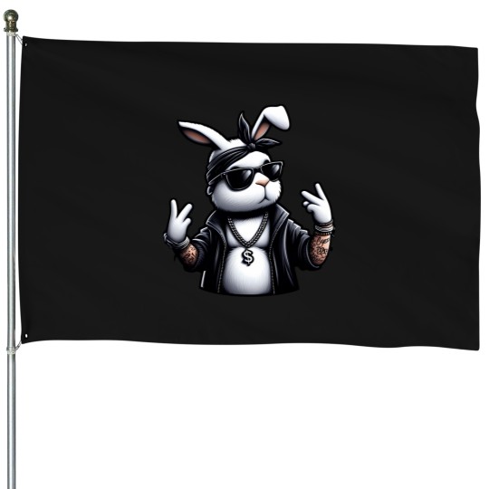 Discover Cool Hipster Pop Star Gangster Bunny House Flags