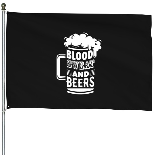 Discover Blood Sweat And Beers funnys St Patricks Day Pun Fitted Scoop House Flags