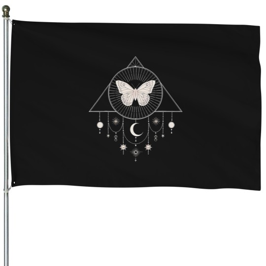 Discover Mystic Butterfly Moon And Stars Boho House Flags