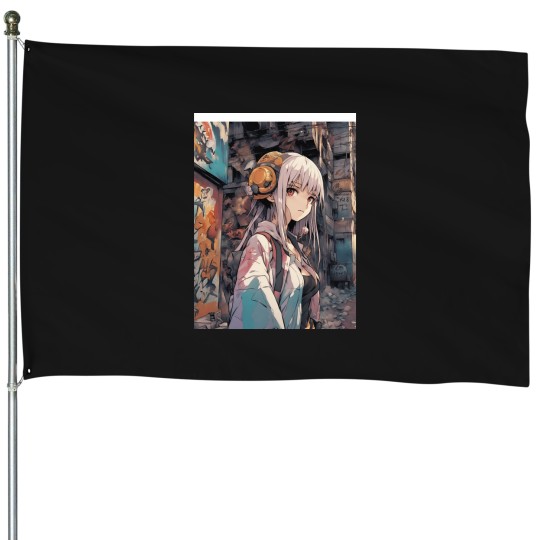 Discover Urban anime girl  gift for girls daguther birthday House Flags