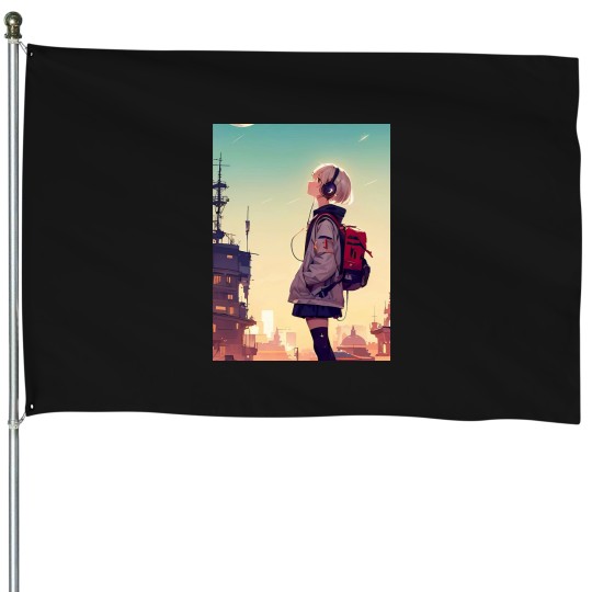Discover Urban Anime Girl Modern Japanese Style House Flags