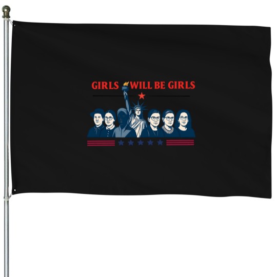 Discover Girls Will be Girls Comfort Colors House Flags, Patriotic Feminist 4th of July House Flags