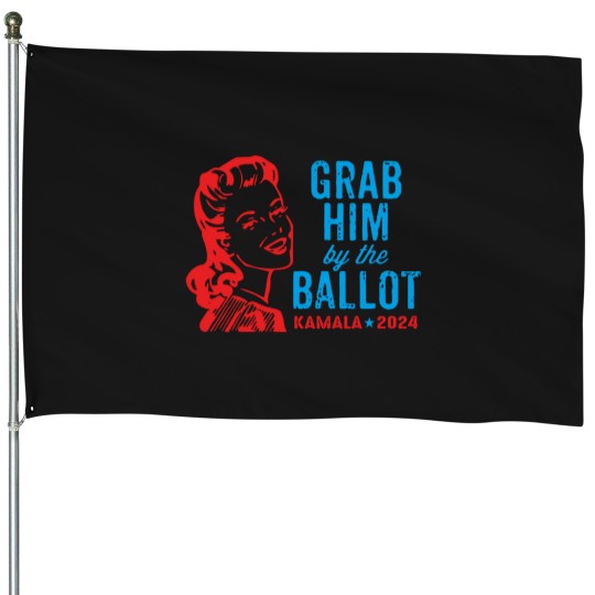 Discover Grab Him By The Ballot Kamala 2024 Funny Harris Election House Flags