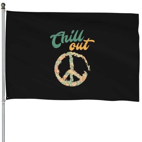 Discover Retro Vintage Chill Out Peace Sign Hippie Lover House Flags