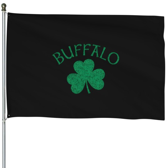 Discover Buffalo Ny Irish Shamrock Distressed Green Print House Flags