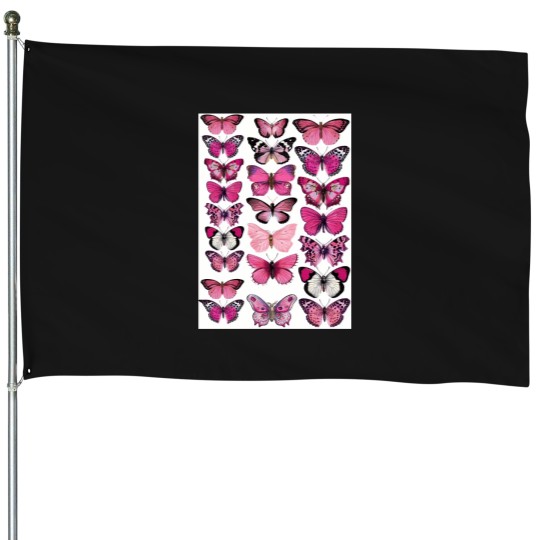 Discover Pink Butterfly House Flags