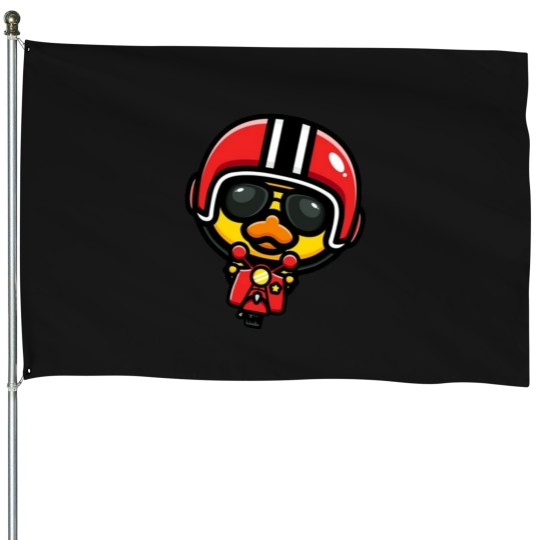 Discover a duck riding a cute motorcycle.png House Flags