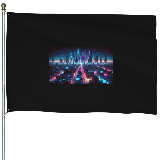 Discover 4778 Cyberpunk Neon Metropolis Active T-Shirt House Flags