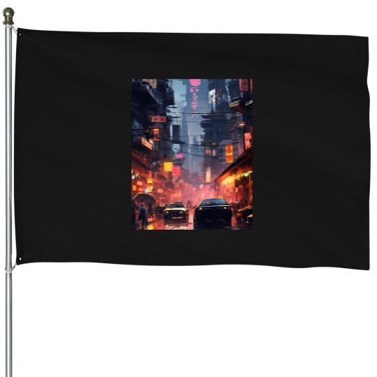 Discover 5778 Technological Urban Nightlife Graphic T-Shirt House Flags
