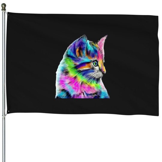 Discover Rainbow Space Kitten House Flags