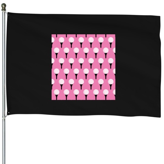 Discover Golf-Ball-And-Tee-Pattern-(Pink) T-Shirt House Flags