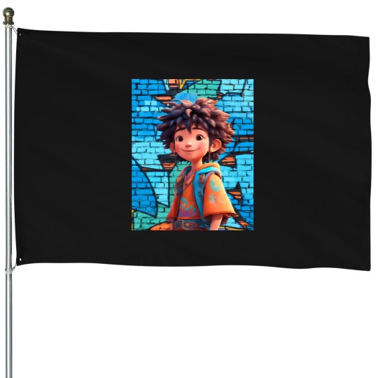 Discover Animated-Rap-Style-Graffiti-T-Shirt House Flags