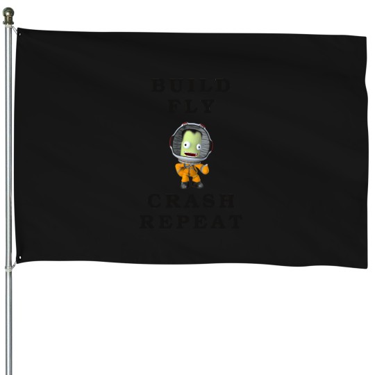 Discover Build-Fly-Crash-Repeat--Kerbal-Space-Program--Kerbals--Kids-Cartoon T-Shirt House Flags