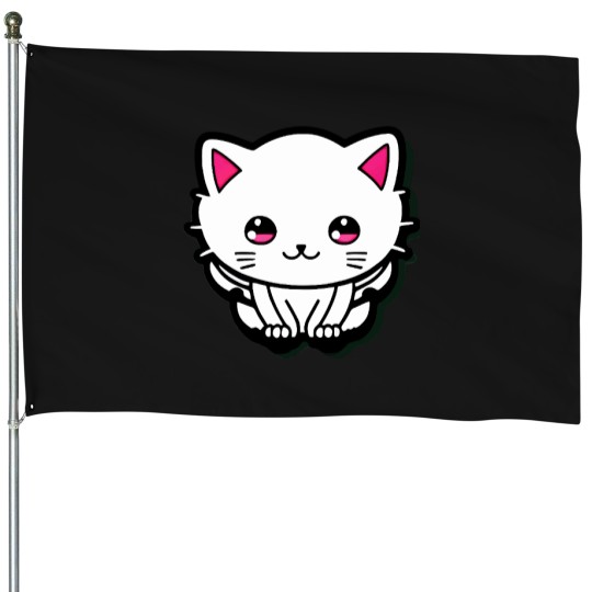 Discover Cute-White-Cat-Sparkling-Pink-Eyes-Active-T-Shirt House Flags
