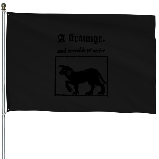Discover 1057-Black-Shuck-A-Strange-And-Terrible-Wonder-Woodcut T-Shirt House Flags