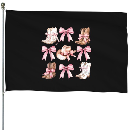 Discover Coquette-Cowgirl-Boots-With-Pink-Bows-Aesthetic-Y2K-Womens-T-Shirt House Flags